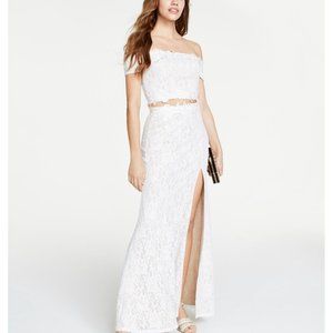 Sequin Hearts SZ XS Off White Two Piece Glitter Lace Gown Dress Lined Embroidery